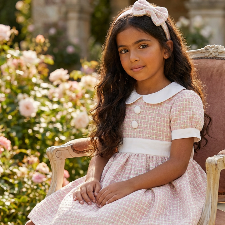 Ocean Baby Girls Old Fashioned Pink Tweed Petticoat Layered Dress (12M-10Yrs)