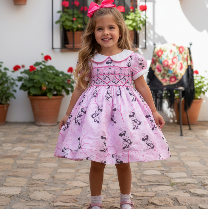 Ocean Baby Girls Pink Minnie Smocked Petticoat Layered Dress - (3M-8Yrs)