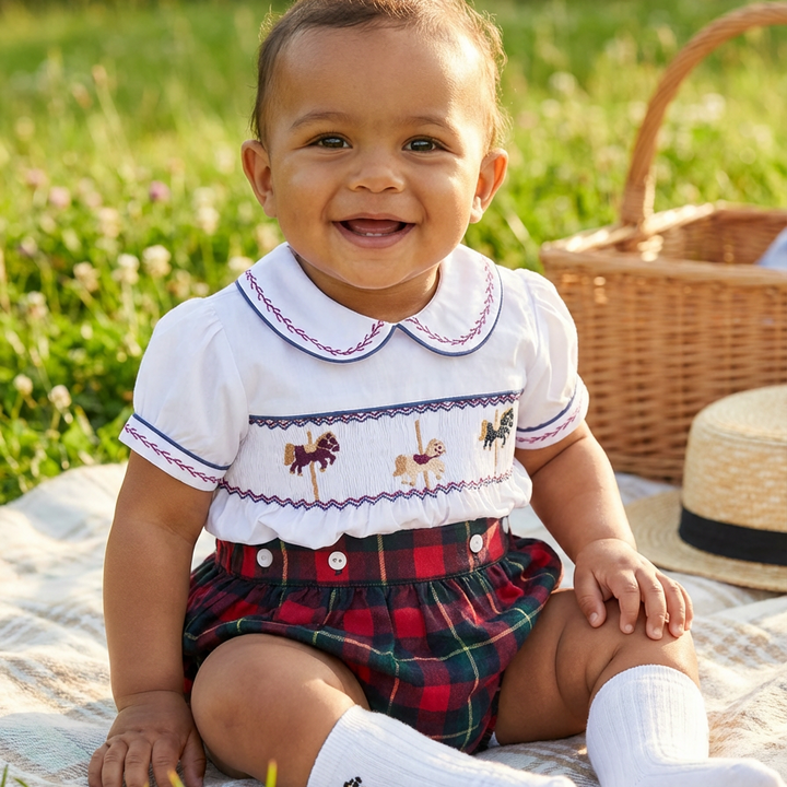 Ocean Baby Boys Trio Plaid Smocked Buster Suit Set (NB-3Yrs)