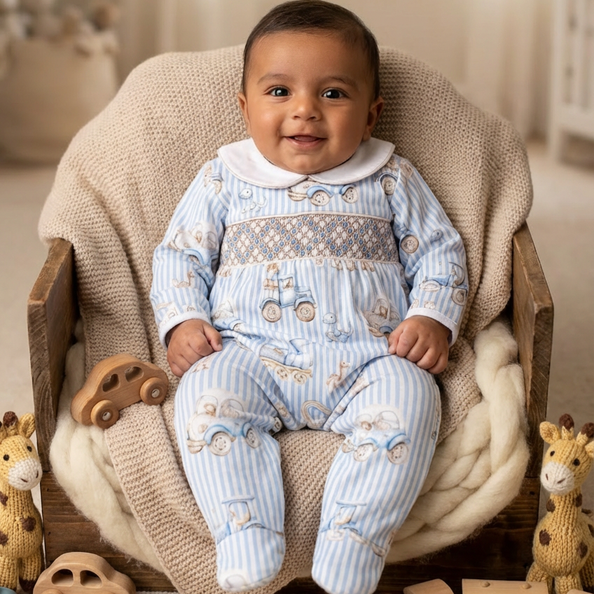 Ocean Baby Boy Smocked Old Fashioned Baby Toy Sleepsuit (NB-18M)