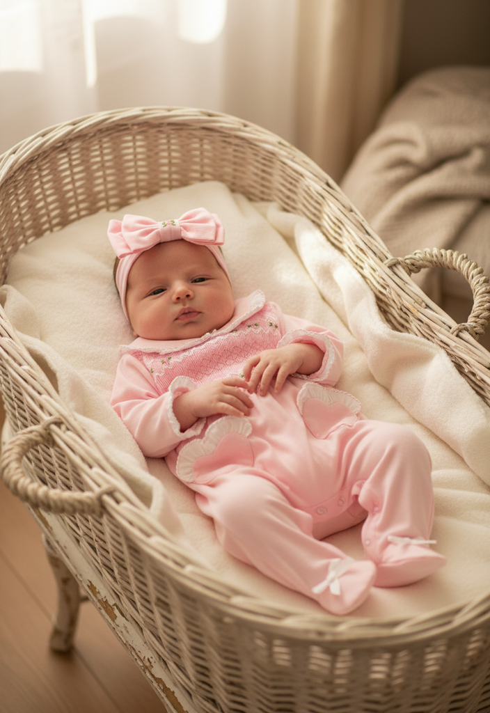 Ocean Baby Girls Pink Smocked Sleepsuit & Headband Set (NB-18M)