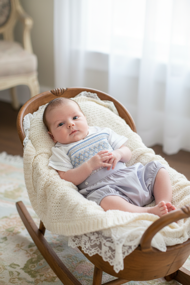 Ocean Baby Boy's Platinum & Powder Blue Sateen Buster Suit (NB-3Yrs)