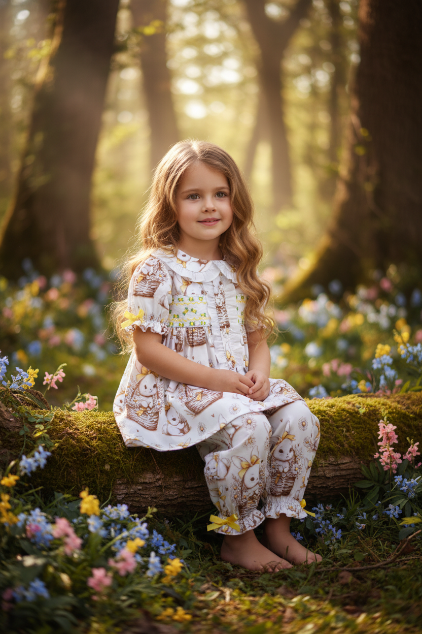 Ocean Baby Girls Smocked Pale Lemon Bunny Pyjamas (3M-8Yrs) Pjs