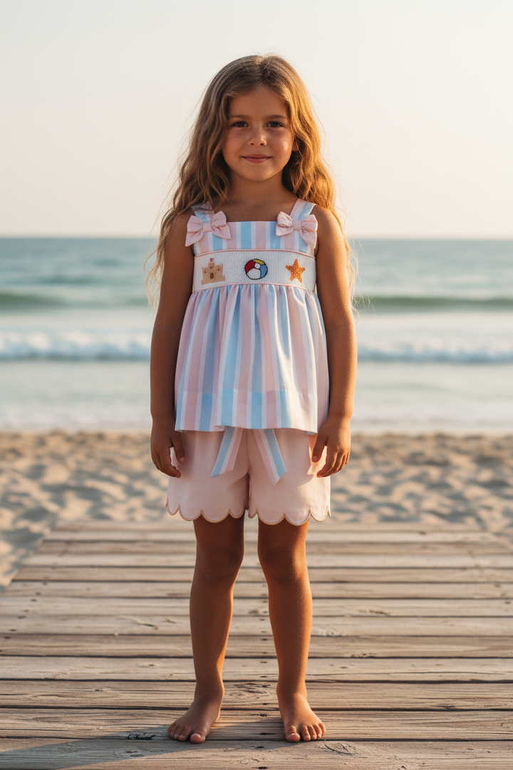 Ocean Baby Girls Two Piece Seaside Themed Smocked Set (3M-8Y)
