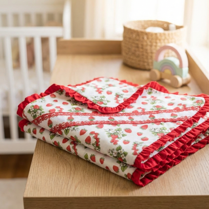 Ocean Baby Girls Strawberry Smocked Ruffle Baby Blanket