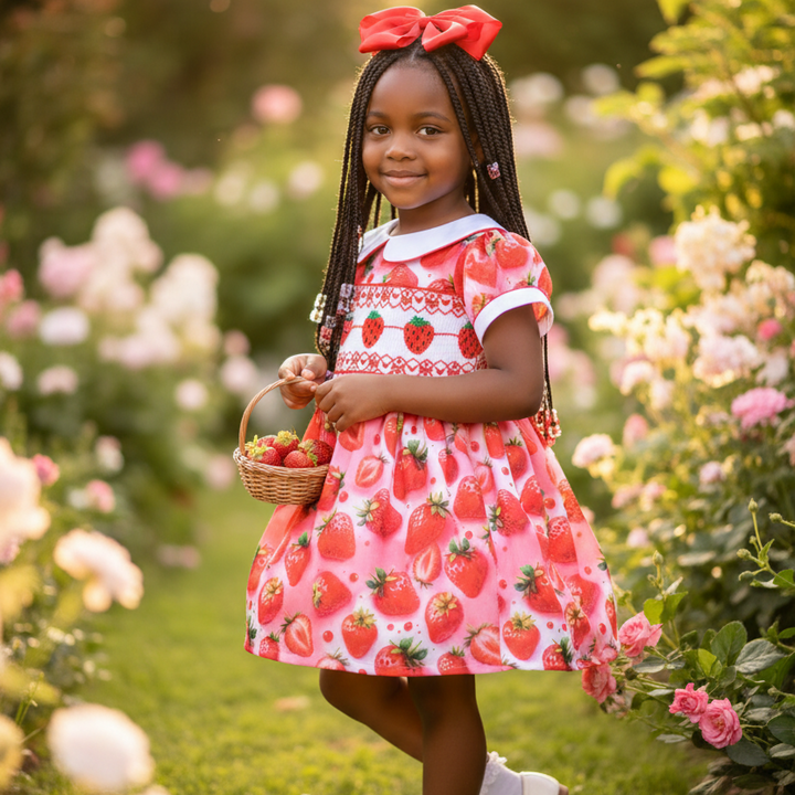 Ocean Baby Girls Pink Strawberry Smocked Petticoat Layered Dress - (3M-8Yrs)