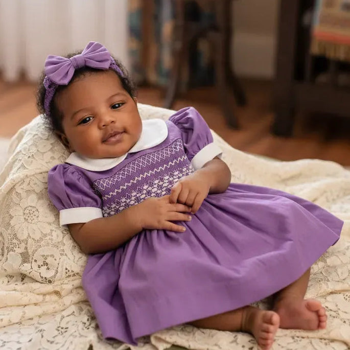 Ocean Baby Girls 'Winter Lavender' Sateen Smocked Petticoat Layered Dress - (NB-10Yrs)