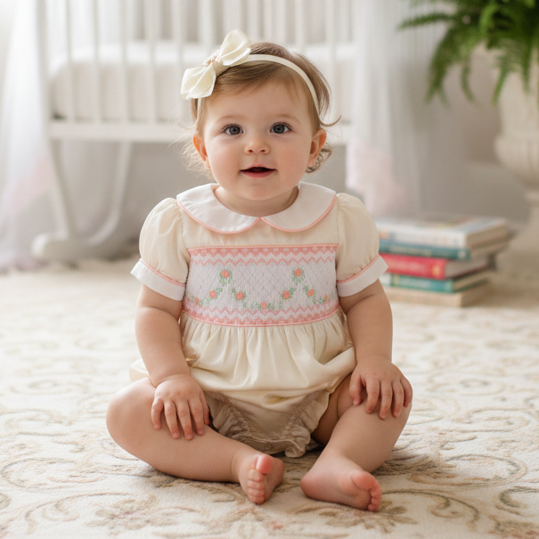 Ocean Baby Girls Buttercream Smocked Bubble Suit (NB-3Yrs)