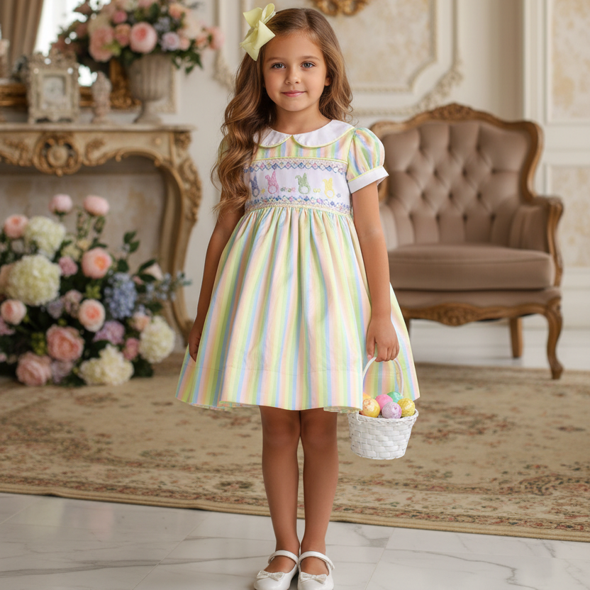 multicoloured baby girls smocked dress girls handmade dresses hand embroidered 