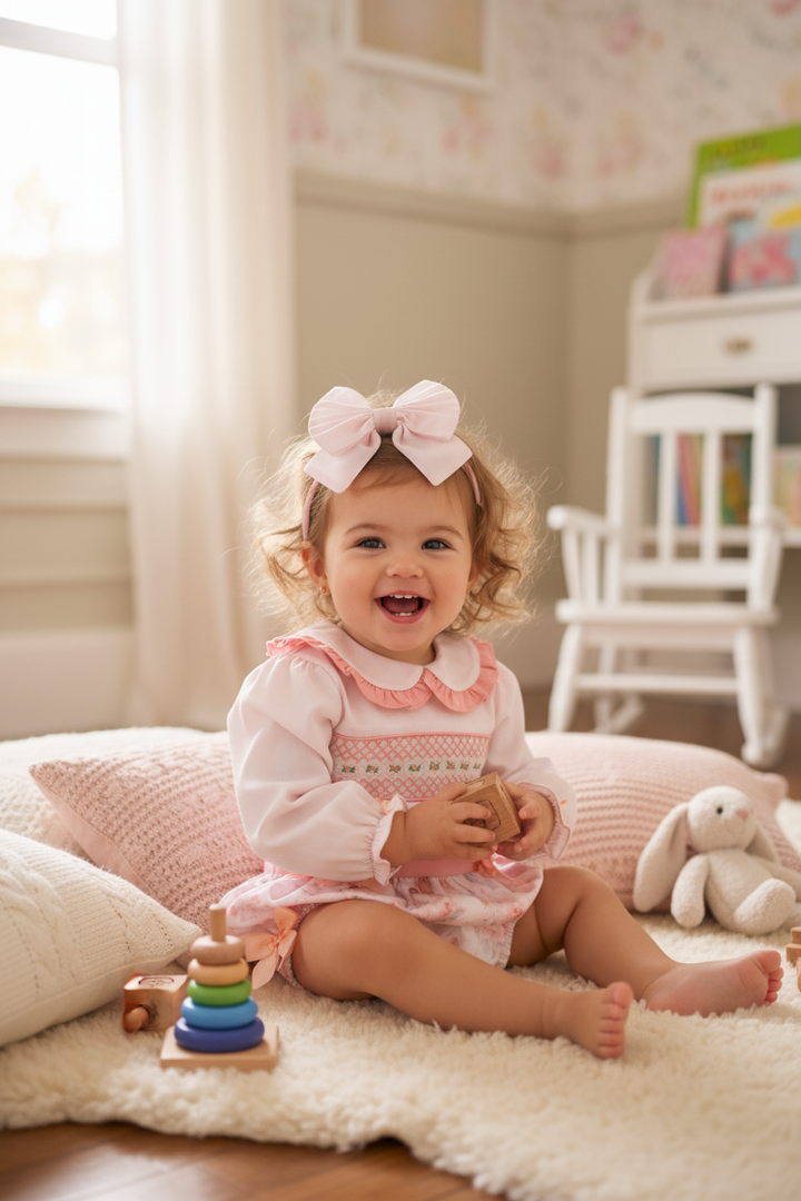 Ocean Baby Girls Smocked Floral Teddy Bear Buster Suit Set (NB-3Yrs)