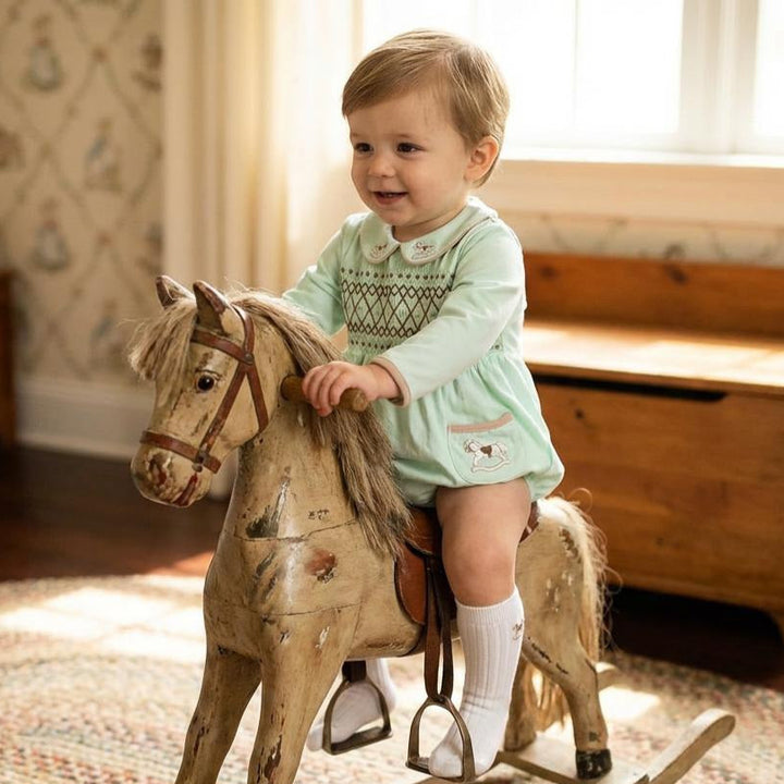 Ocean Baby 'My Little Key lime Pie' Rocking Horse Smocked Bubble Suit Set (NB-2Y)