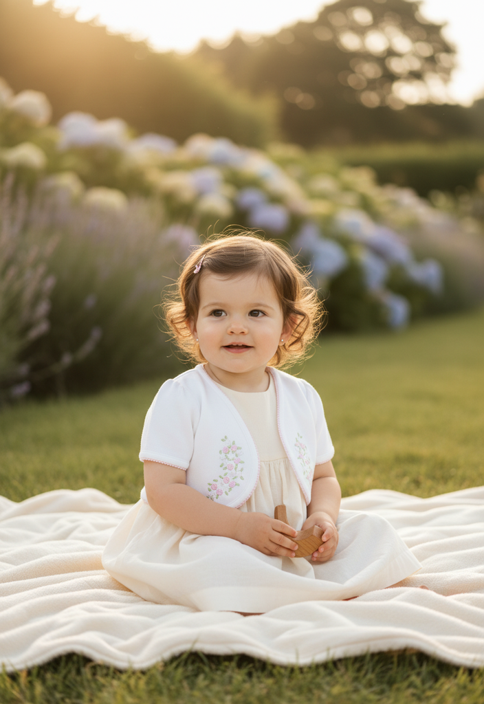 Ocean Baby Girls Hand Embroidered Rose Bullion Cardigan White/Pink (NB-10Yrs)