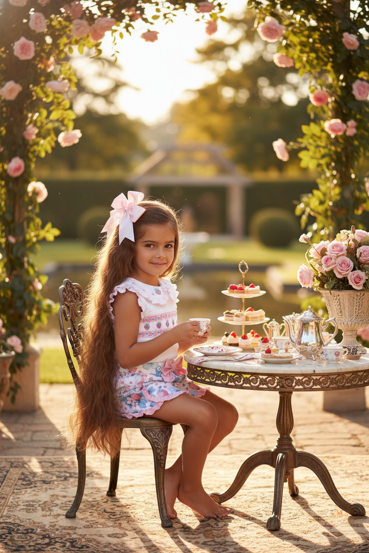Ocean Baby Girls Afternoon Tea Strawberries Smocked Shorts Set (12M-10Y)