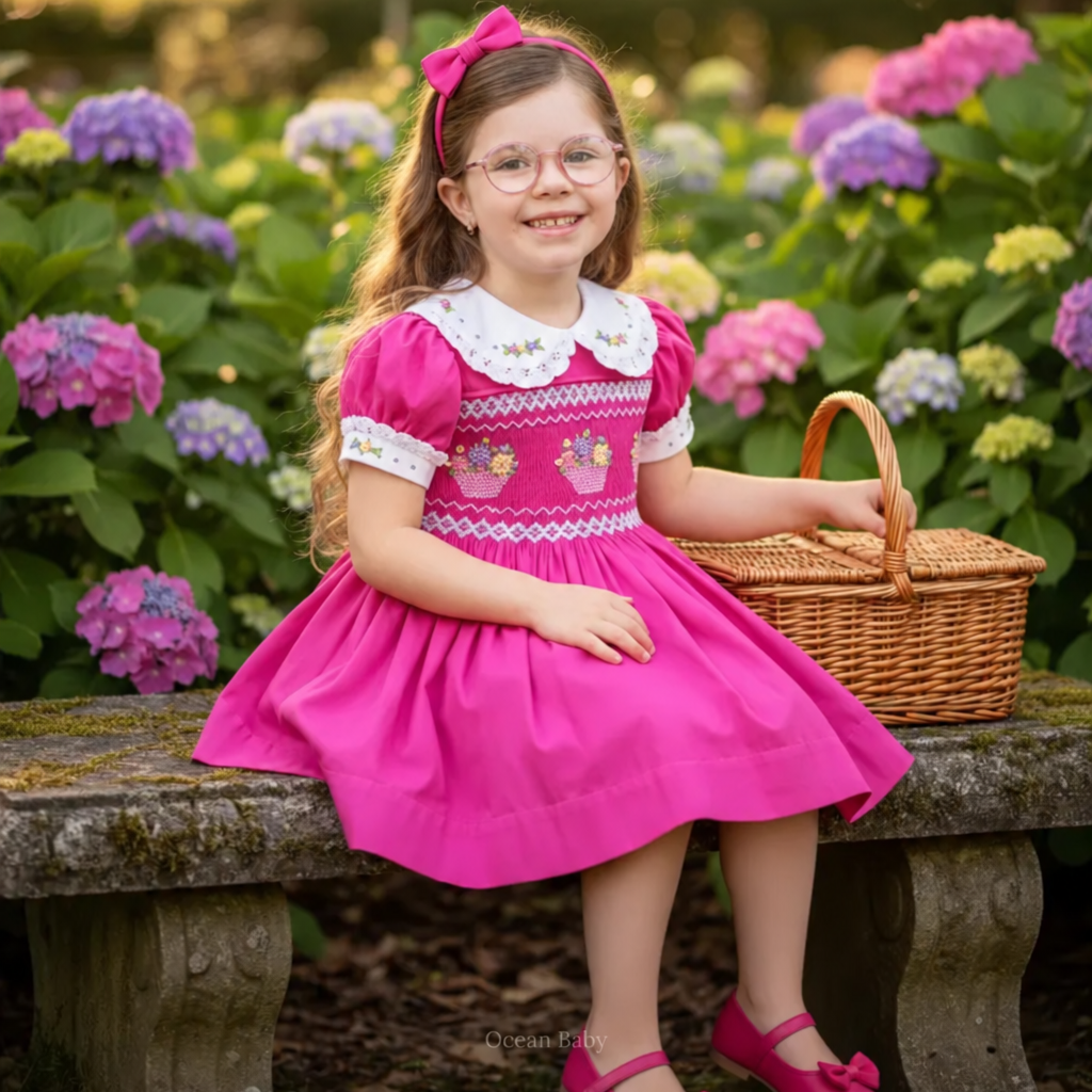 Ocean Baby Girls 'Raspberry Glaze' Sateen Smocked Petticoat Layered Dress (NB-10Yrs)