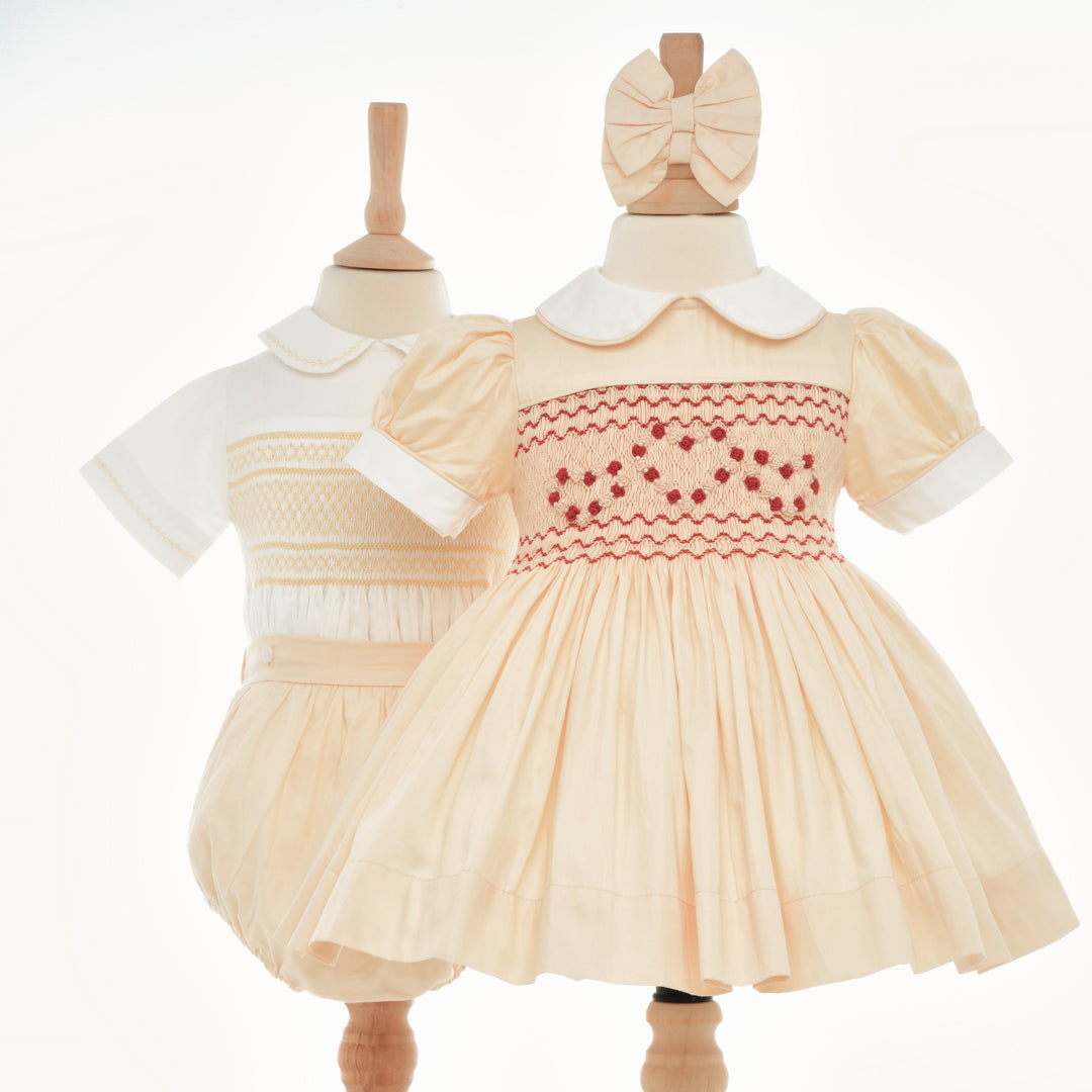 Ocean Baby Girls Antique Gold Sateen Smocked Petticoat Layered Dress - (NB-10Yrs)