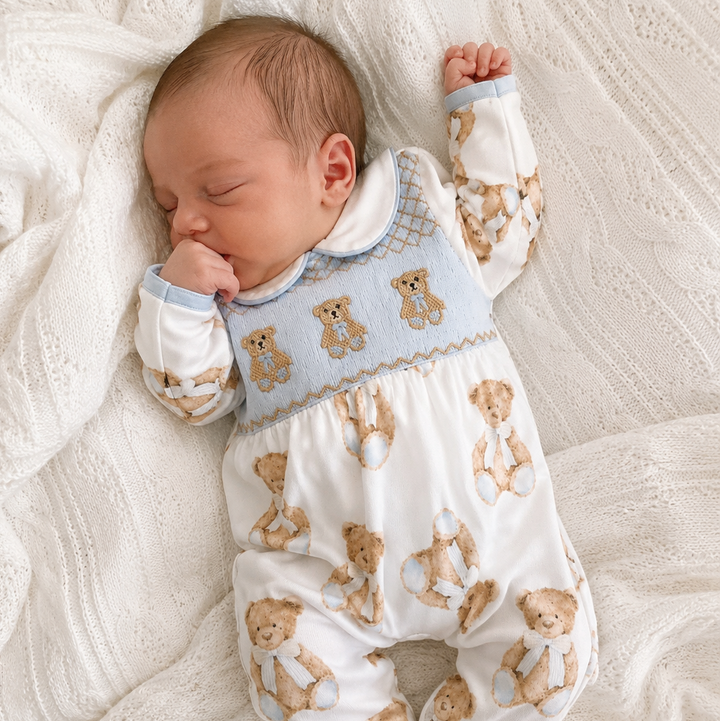 Ocean Baby 'My Little Classic Teddy' Smocked Sleepsuit (NB-18M)