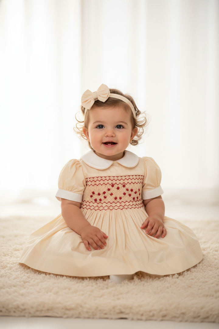 Ocean Baby Girls Antique Gold Sateen Smocked Petticoat Layered Dress - (NB-10Yrs)