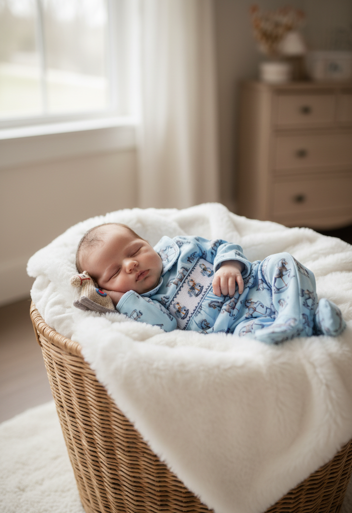 Ocean Baby Boys Arctic Blue Smocked Rocking Horse Sleepsuit Set (NB-12M)