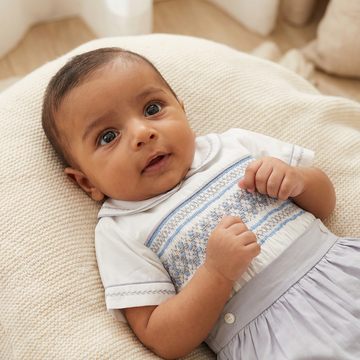 Ocean Baby Boy's Platinum & Powder Blue Sateen Buster Suit (NB-3Yrs)