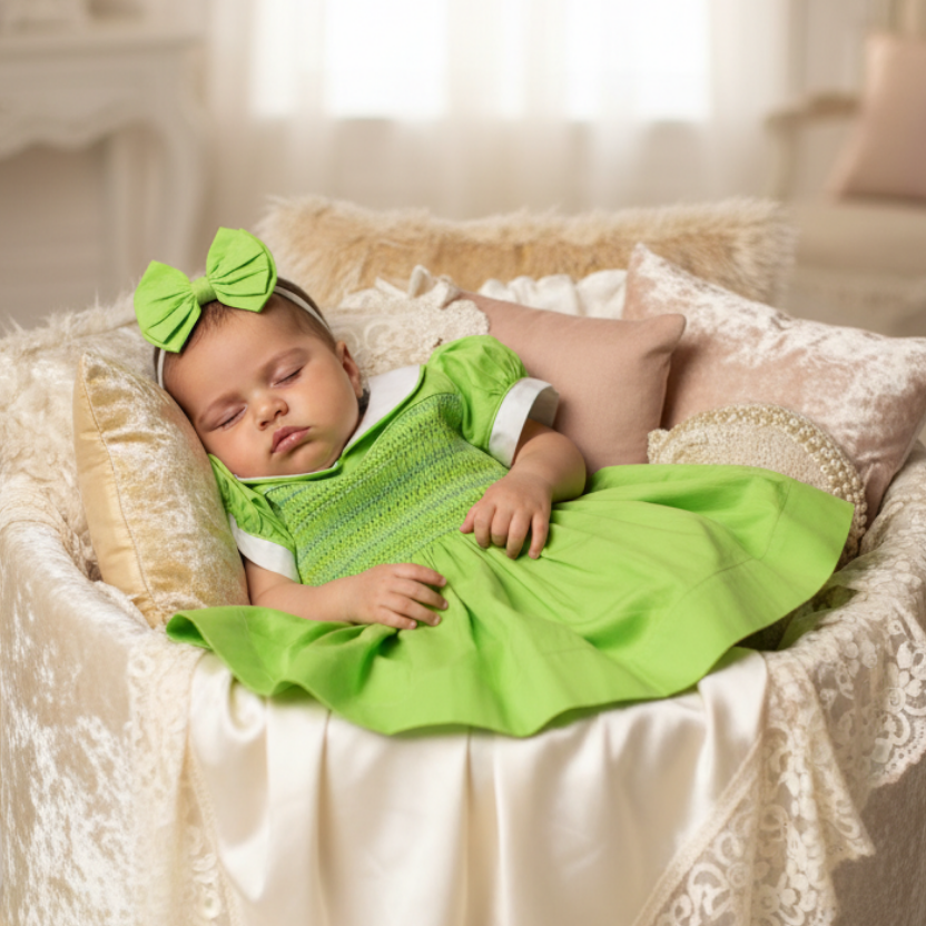 traditional hand made baby dresses green cotton dresses