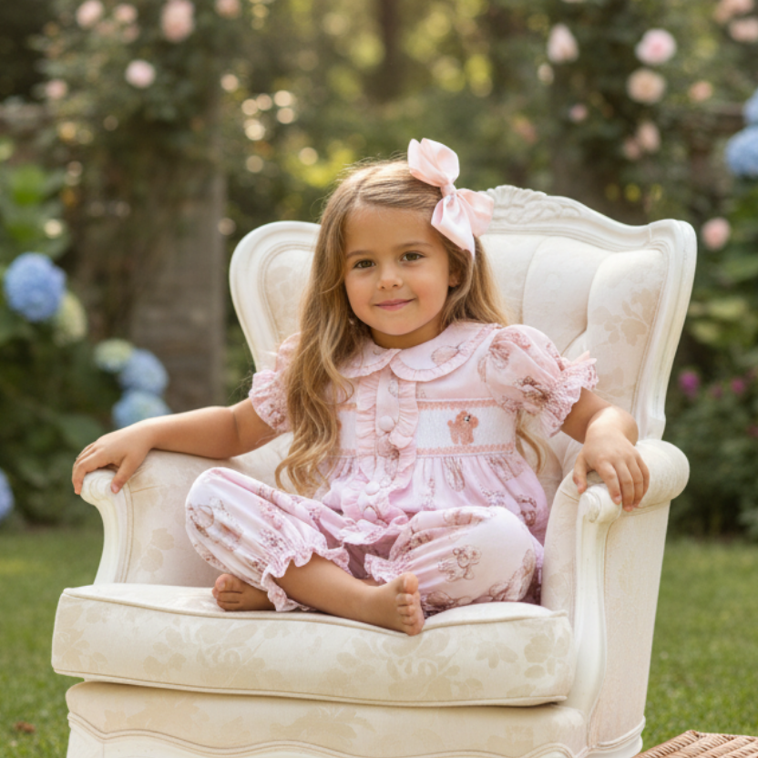 poodle smocked baby girls pjs