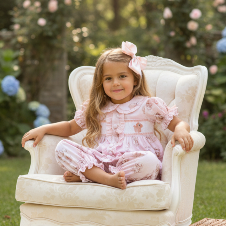 poodle smocked baby girls pjs