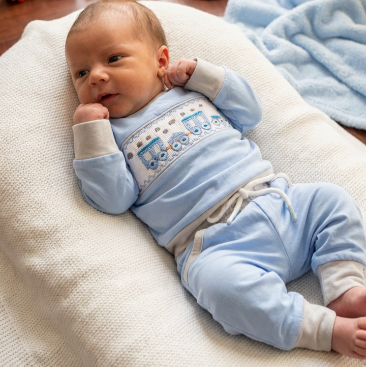 Ocean Baby Boys Smocked Train Themed Tracksuit Set (3M-5Yrs)