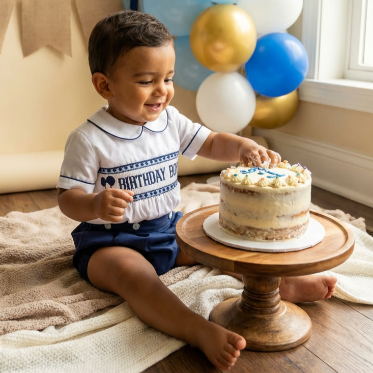 Ocean Baby Boys Navy Birthday Smocked Buster Suit Set (9M-3Yrs)