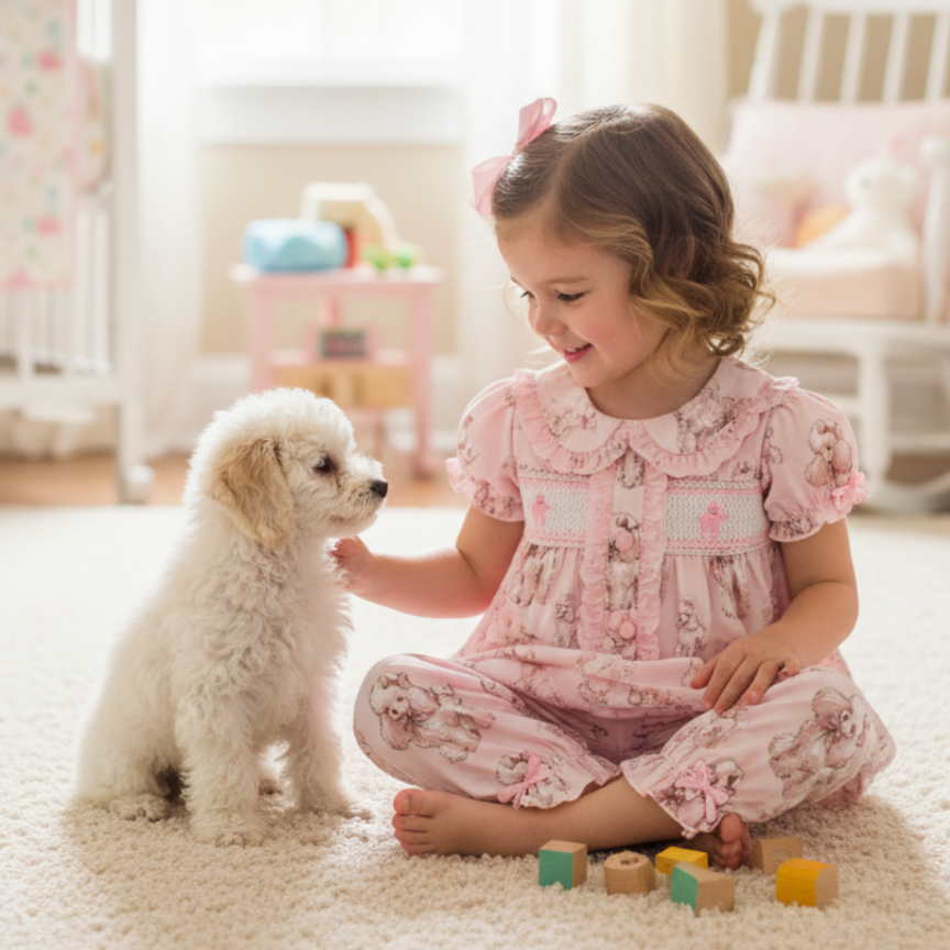 poodle themed girls clothes smocked handmade kids pjs poodle themed nightwear
