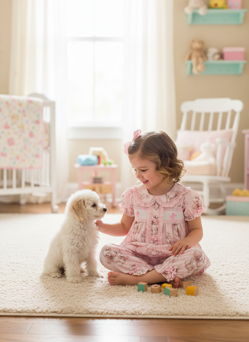 Ocean Baby Girls Smocked Pink Poodle Pyjamas (3M-8Yrs) Pjs