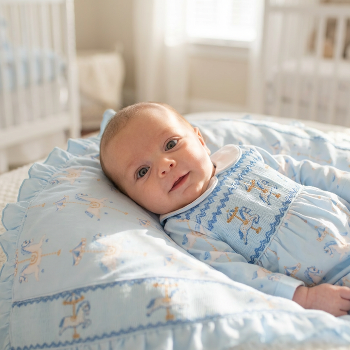 Ocean Baby Boys Carousel Smocked Ruffle Edged Blanket