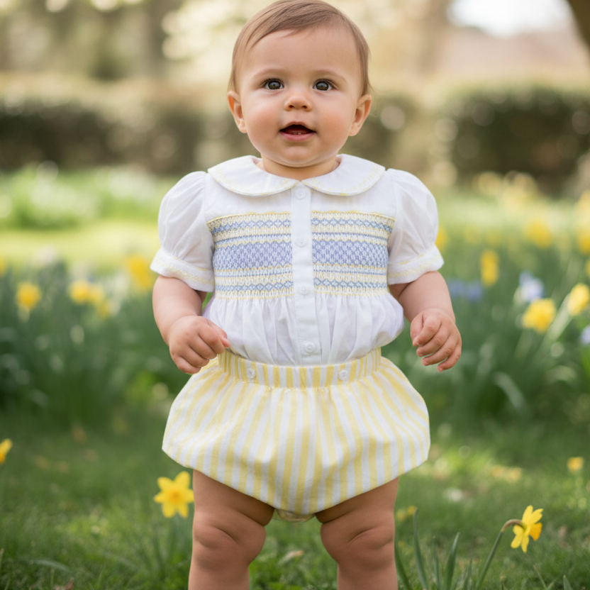 baby boys smocked lemon white cotton suit perfect baby easter wear