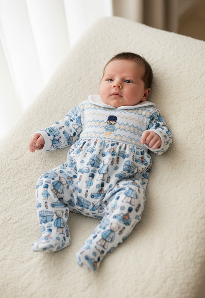 Ocean Baby Boys Smocked Soldier Bear Sleepsuit Set (NB-18M)