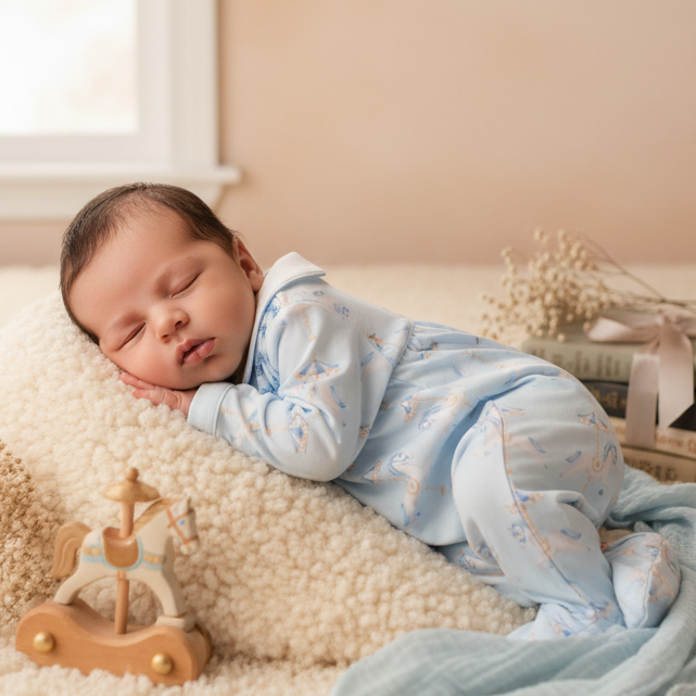 Ocean Baby Boys Smocked Pastel Carousel Sleepsuit (NB-18M)