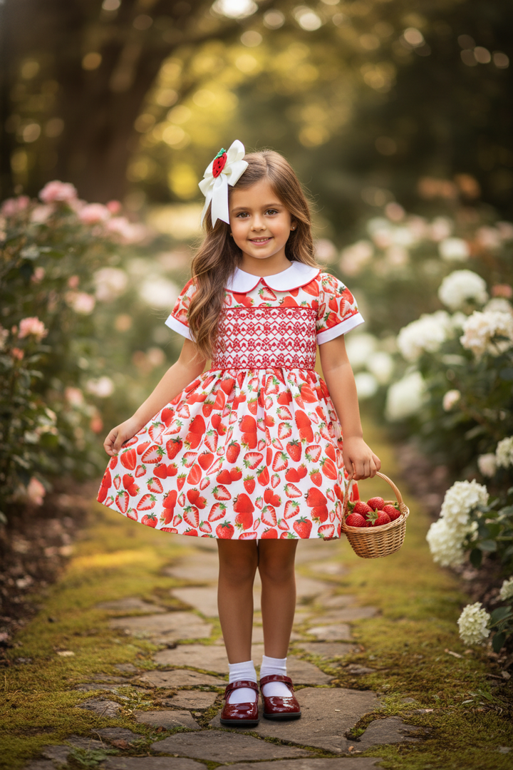 Ocean Baby Girls Cream Strawberry Smocked Petticoat Layered Dress - (NB-8Yrs)