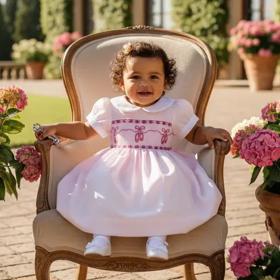 baby girls smocked dress pink cotton dress