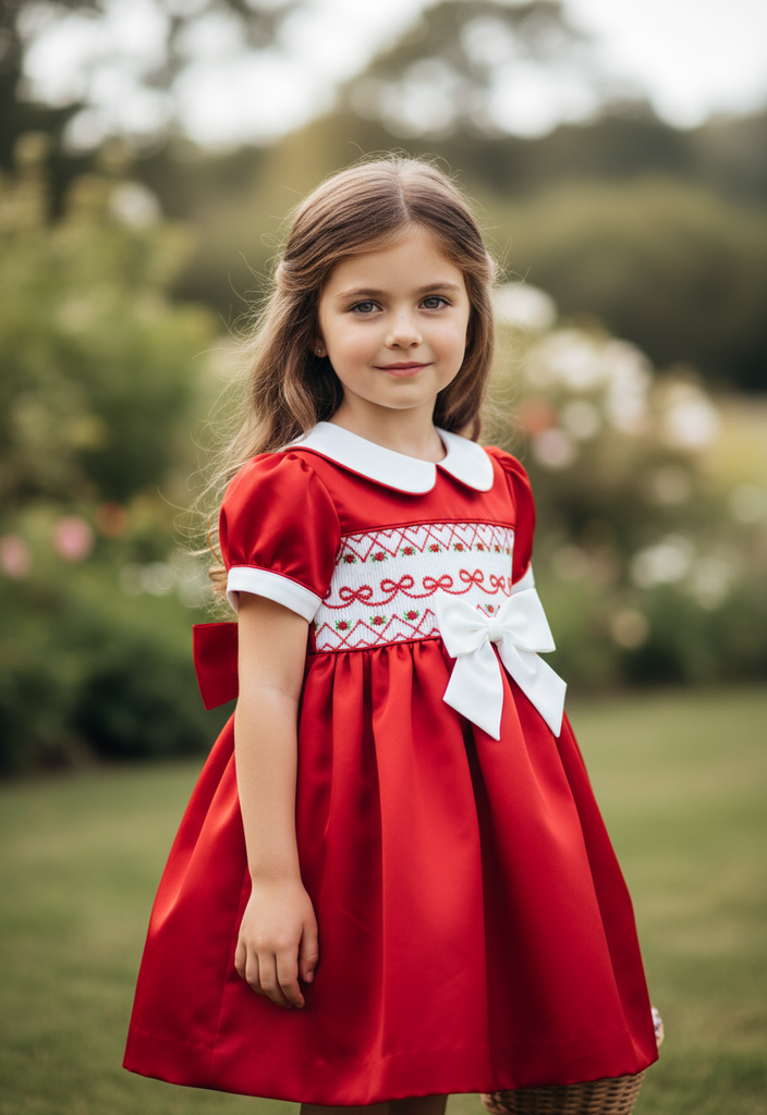 Ocean Baby Girls Red Satin Smocked Petticoat Layered Dress - (NB-8Yrs)