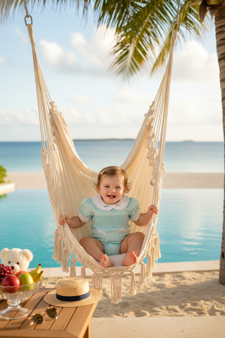 Jasmine Sea-2-Shore Smocked Girls Swimsuit with Poppers - SPF Protected (6M-6Yrs)