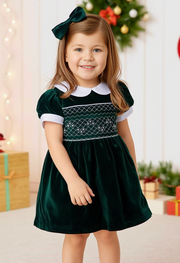 Ocean Baby Girls Emerald Velvet Smocked Petticoat Layered Dress (NB-10Yrs)