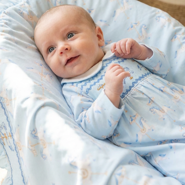 Ocean Baby Boys Smocked Pastel Carousel Sleepsuit (NB-18M)