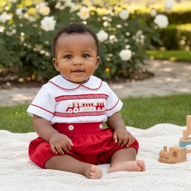 Ocean Baby Scarlet Frost Train Themed Smocked Buster Suit (NB-3Yrs)