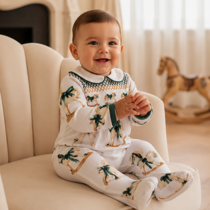 smocked baby boys sleepsuits 