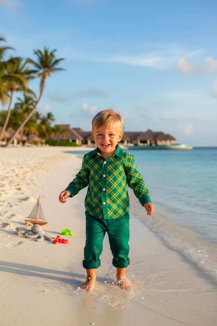 Ocean Baby Boys Green & Lemon Plaid Shirt  (18M-14Yrs)