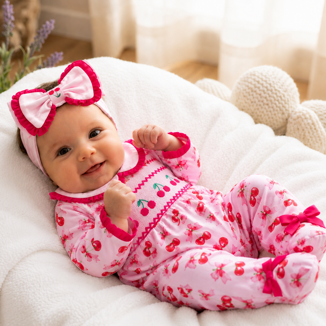 cherry baby girls smocked sleepsuit sets 