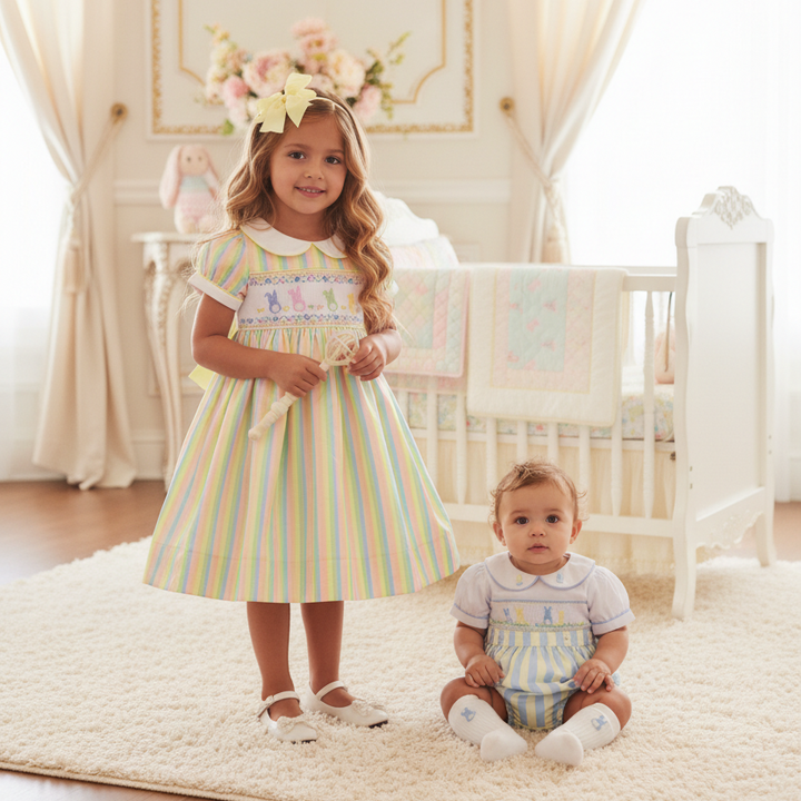 hand embroider bunny detail pastel outfit newborn to 3 years baby boys handmade suit