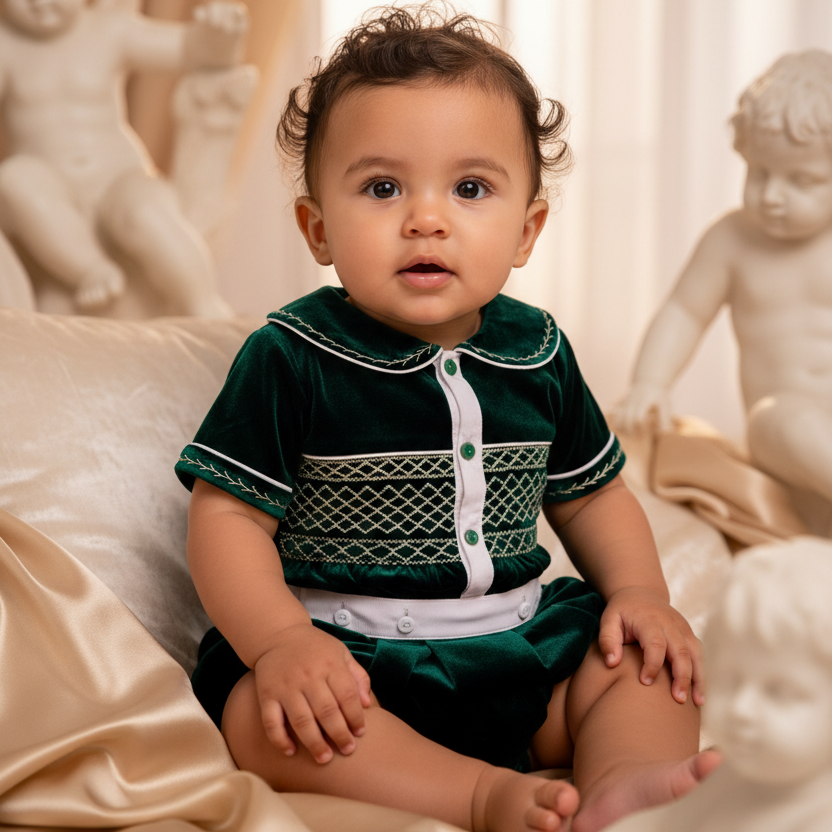 green smocked baby boys outfit perfect baby outfits UK