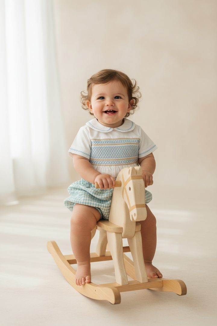 Ocean Baby Boys Blue Smocked Tweed Buster Suit (NB-4Yrs)