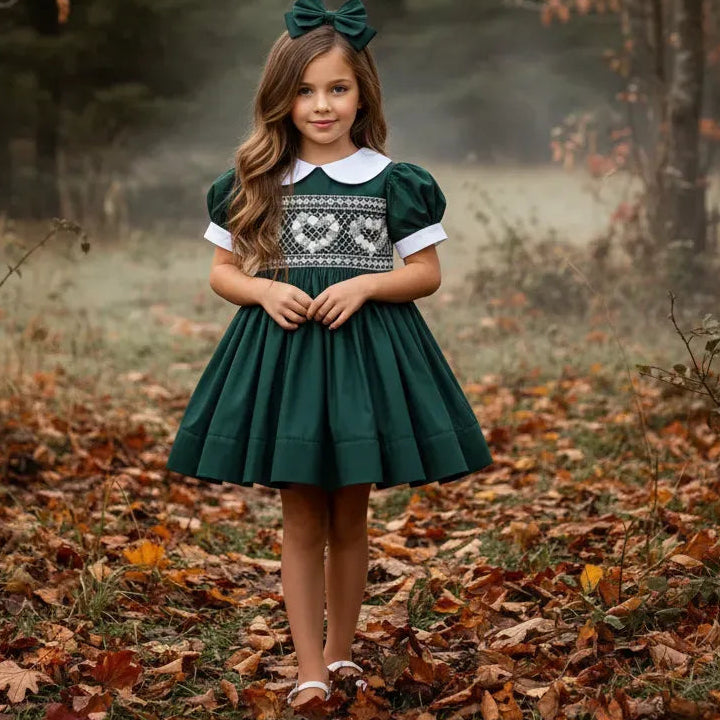 Ocean Baby Girls 'Forest Emerald' Heart Smocked Petticoat Layered Dress - (NB-10Yrs)