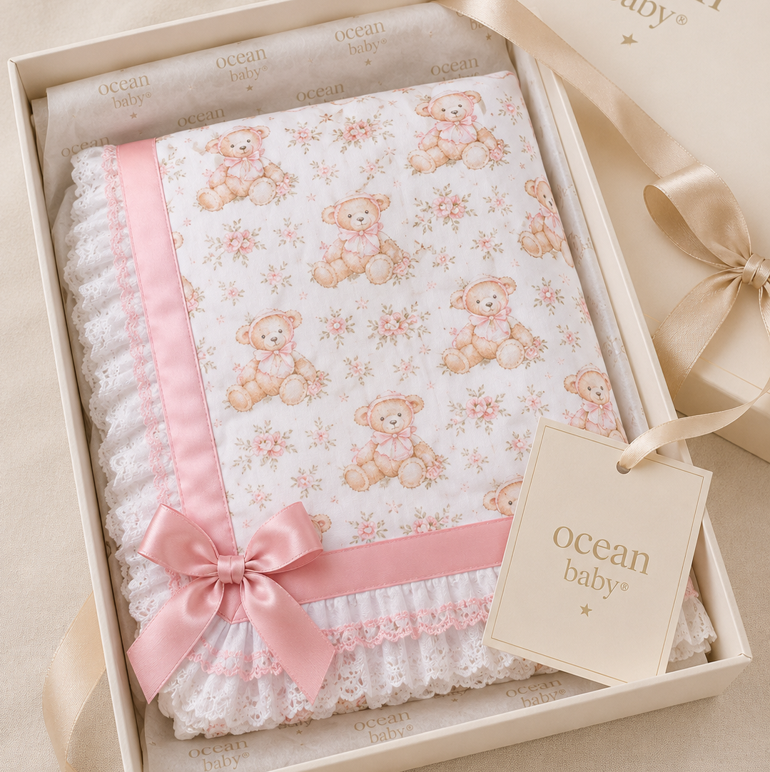 Ocean Baby Girls Vintage Teddy Pink Rose Luxury Blanket