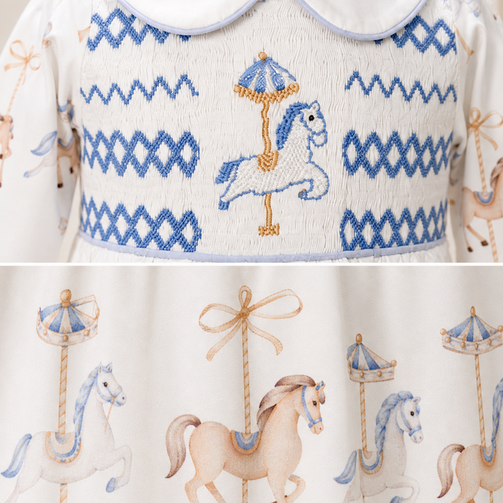 Ocean Baby Boys Carousel Smocked Sleepsuit & Bib Set (NB-18M)